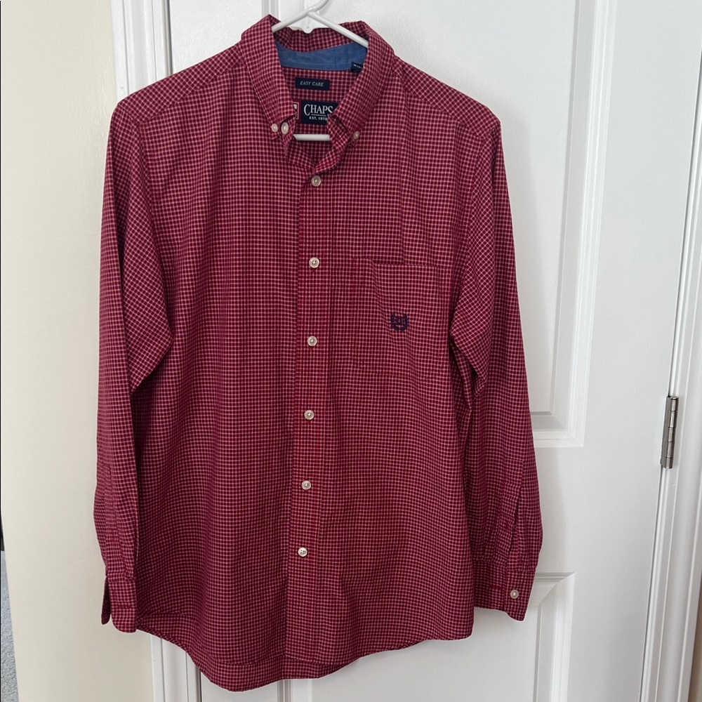 Chaps Burgundy Checkered Men's Long Sleeve Button Down Shirt